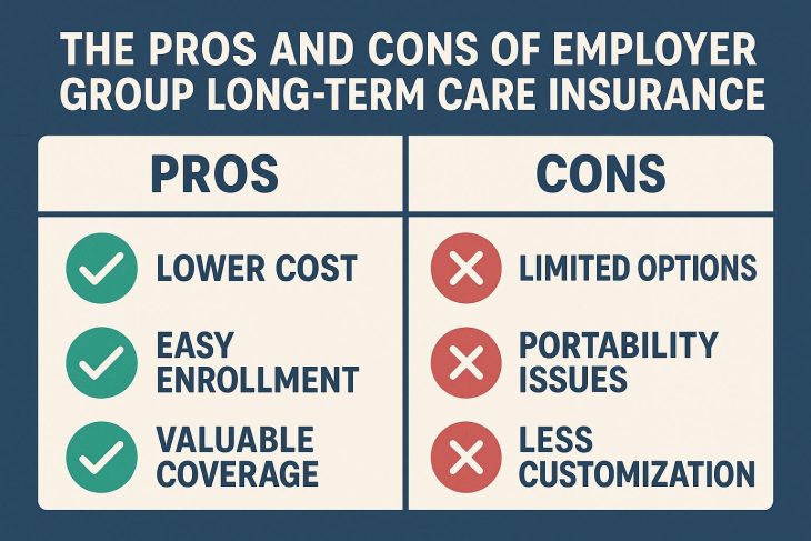 The pros and cons of employer group long-term care insurance.